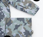 Zipper pass pocket/ D ring for mitten attachment - Snowrider One Piece Snowsuit - Camo- Available at www.tenlittle.com