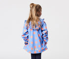 Back view girl wearing Snapper Rock - Fleece Lined Recycled Waterproof Raincoat - polka dot - Available at www.tenlittle.com