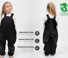 Adjustable straps/ Elastic Ankle Cuffs/ Rubberized Coating - Girl wearing Lined with micro fleece/ Windproof and Waterproof Girl wearing - Therm Eco Waterproof & Windproof Fleece Overalls - Black - Available at www.tenlittle.com