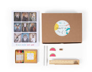 Front View of Eco-kids Activity Craft Kit -Includes: Art pad, 2 Pencils, 2 Erasers, 1 Sharpener, Box of crayons and a pencil case ruler. Available at www.tenlittle.com