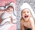 Babies wearing Malabar Baby Hooded Bamboo Cotton Towel- Gray and navy blue- Available at www.tenlittle.com