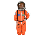 Child wearing Aeromax Astronaut Suit Orange with White helmet.   Available at www.tenlittle.com
