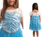 Front and back view of Ten Little Kids Little Adventure Girl wearing ice party dress - Available at www.tenlittle.com