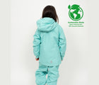 Girl wearing Pattern appears when wet - Fleece Lined - Therm SplashMagic Eco Fleece Rain Jacket - Aqua - Back View - Sustainably Mode - Available at www.tenlittle.com
