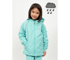 Girl Wearing Waterproof and Windproof - Therm SplashMagic Eco Fleece Rain Jacket - Aqua - Available at www.tenlittle.com