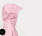 Side profile of the contoured hood of the Therm Kids SplashMagic Eco Fleece Rain Jacket. Available from www.tenlittle.com.