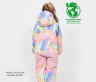 Back view of Contoured Hood Snowrider One Piece Snowsuit - Rainbow Stripe- Available at www.tenlittle.com