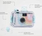 Sunnylife Underwater Camera - Tie Dye with features listed. Available from www.tenlittle.com