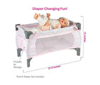 Features of Adora Baby Doll Pack-N-Play & Changing Table Set Pastel Pink - Available at www.tenlittle.com
