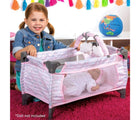 Little Girl Playing with Adora Doll Inside Adora Baby Doll Pack-N-Play & Changing Table Set Pastel Pink - Available at www.tenlittle.com