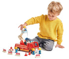 Boy playing with Tender Leaf Fire Engine with Accessories - Available at www.tenlittle.com