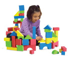 Girl playing with Edushape Soft Blocks. Available from www.tenlittle.com.