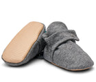 Top and bottom grippy outsole view of Ten Little Everyday Baby Booties - Heather Gray. Available at www.tenlittle.com