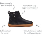 Features of Ten Little Chelsea Boots in Classic Black. Available at www.tenlittle.com