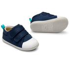 Front, side, and bottom outsole traction view of Ten Little First Walkers - Navy Blue. Available at www.tenlittle.com
