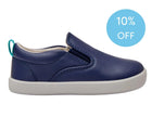 Side view of Ten Little Slip-On Sneakers - Navy Blue. Available at www.tenlittle.com