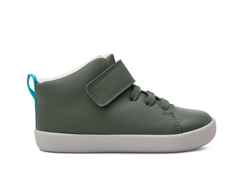 Side view of Ten Little Mid Top Sneakers - Khaki Green. Available from www.tenlittle.com