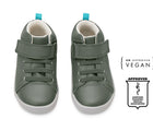 Front view of APMA and Peta-approved Ten Little Mid Top Sneakers - Khaki Green. Available from www.tenlittle.com