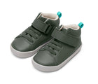 Side and front view of Ten Little Mid Top Sneakers - Khaki Green. Available from www.tenlittle.com