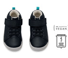 Front view of APMA and Peta-approved Ten Little Mid Top Sneakers - Matte Black. Available from www.tenlittle.com