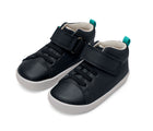 Side and front view of Ten Little Mid Top Sneakers - Matte Black. Available from www.tenlittle.com