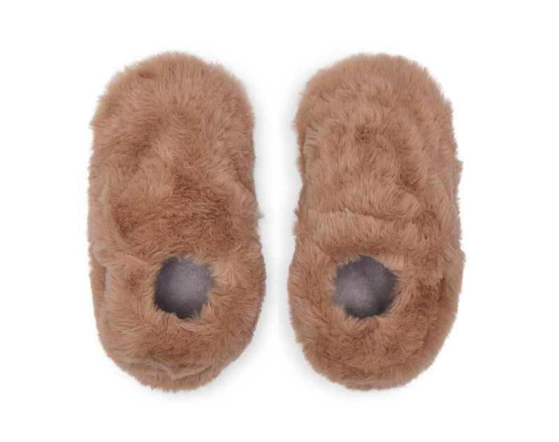 Ten Little Kids Cozy Slippers for Toddler Boys Girls Faux Fur with Warm Fleece Lining Canvas Gift Bag Non Slip Cushioned Bottom Size 10 11 Brown