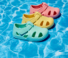 Gif of Ten Little Splash Sandal Charms - Rainbow, Star and Rocket Ship on Splash Sandal shoe. Available from www.tenlittle.com