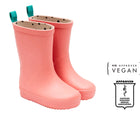 Side and front view of APMA and Peta-approved Ten Little Rain Boots - Pink. Available from www.tenlittle.com