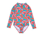 Snapper Rock One piece UPF 50+ Swimsuit - Geo Melon. Available from www.tenlittle.com