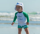 Child wearing the Snapper Rock UPF 50+ Top & Swim Shorts Set. Available from www.tenlittle.com