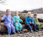 Kids at the bench sitting and wearing Therm Eco Waterproof & Windproof Splash Pant- Available at www.tenlittle.com