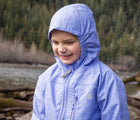 Close up Girl in the lake wearing Therm SplashMagic Eco Fleece Rain Jacket - Purple - Available at www.tenlittle.com