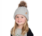Girl wearing Jan & Jul Cable Knit Beanie in gray. Available from tenlittle.com