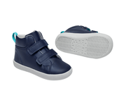 Front and bottom of shoe view of Ten Little Everyday High Top - True Navy. Available at www.tenlittle.com