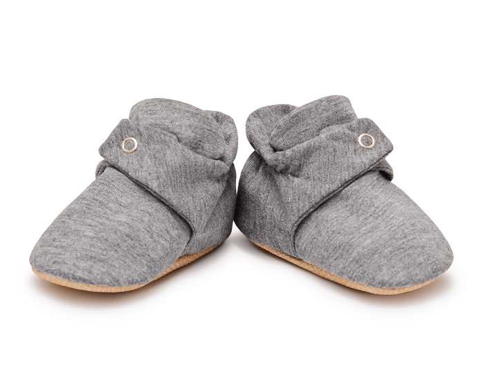 Front view of Ten Little Everyday Baby Booties - Heather Gray. Available at www.tenlittle.com