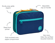 Features of Ten Little Insulated Recycled Lunch Box - Navy & Green. Available at www.tenlittle.com