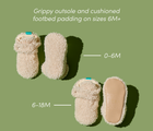 Top and bottom view of Ten Little Sherpa Baby Booties 0-6M and 6-18M with a grippy outsole and cushioned footbed padding. Available at www.tenlittle.com