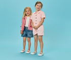 Children wearing Ten Little Eco Canvas Mary Janes - Pink Seersucker, Blue Seersucker. Available at www.tenlittle.com