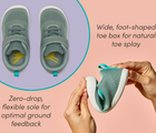 Top view and side flexed view of Ten Little DuoKnit Sneakers with zero-drop, flexible sole for optimal ground feedback and wide, foot-shaped toe box for natural toe splay - Agave Green. Available at www.tenlittle.com