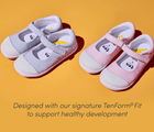Side view of Ten Little Eco Canvas Mary Janes designed with our signature TenForm® Fit to support healthy development - Blue Seersucker, Pink Seersucker. Available at www.tenlittle.com