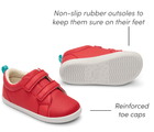 Side and bottom of shoe view of non-slip rubber outsoles to keep them sure on feet - Ten Little Everyday Original - Lava Red. Available at www.tenlittle.com