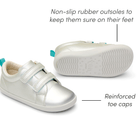 Side and bottom of shoe view of non-slip rubber outsoles to keep them sure on feet - Ten Little Everyday Original - Moondust Silver. Available at www.tenlittle.com