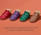 Top and side view group shot of Ten Little Furry High Tops designed with our signature TenForm® Fit to support healthy development - Assorted Colors. Available at www.tenlittle.com