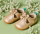 Top and side view of Ten Little Mini Mary Janes - Champagne Gold. Available at www.tenlittle.com