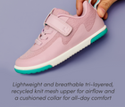 Side view of lightweight and breathable tri-layered, recycled knit mesh upper for airflow and a cushioned collar for all-day comfort - Ten Little MotionX Sneakers - Stardust Pink. Available at www.tenlittle.com