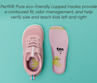 Top view and PerfX® Pure eco-friendly cupped insole, providing a contoured fit, odor management, and helping verify size and teaching kids left and right - Ten Little MotionX Sneakers - Stardust Pink. Available at www.tenlittle.com