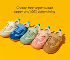Group shot featuring cruelty-free vegan suede upper and 100% cotton lining - Ten Little Retro Suede Sneakers - Assorted Colors. Available at www.tenlittle.com