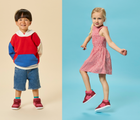 Split view children wearing Ten Little Varsity Mid Tops - All Star Pink. Available at www.tenlittle.com