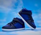 Side view of Ten Little Varsity Mid Tops - Game Day Blue. Available at www.tenlittle.com