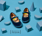 Front view of PETA Approved Vegan Ten Little Ballet Flats - Sapphire Blue.  Available from www.tenlittle.com